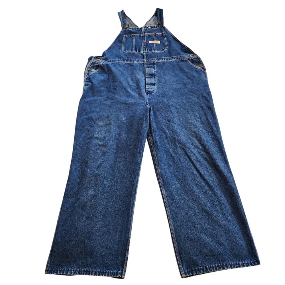 Vtg Big Mac Mens Denim Bib Overalls Button Fly Carpenter Work Square Bak 50x31